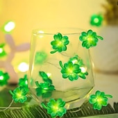 halpa Paristokäyttöinen-2m 20 ledin nelilehtinen apilaketjuvalosarja, paristokäyttöiset keijuvalot, Pyhän Patrickin päivän valot, vihreä apila juhlaan, makuuhuoneen seinäikkunoihin, pääsiäiseen, Pyhän Patrickin päivän koristeluun, lämmin valo