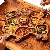 Недорогие Хранение на кухне-Деревянная доска для закусок в виде шотландской коровы, деревянное блюдо для еды в виде коровы, деревенская сервировочная доска в стиле фермерского дома, поднос для закусок, фруктов, мяса и сыра для