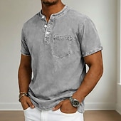 economico magliette di base-Per uomo Maglietta Maglia Henley Camicia 100% cotone lavaggio acido Manica Corta Collo alla coreana Henley Estate Primavera Autunno Semplice Vintage Streetwear Casual Lavato Manica corta Casuale Casa