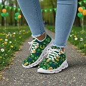 billiga Kvinno skor-Damsneakers med shamrocktryck och St. Patrick's Day-motiv – lätta och vadderade promenadskor för vardagskläder, parader, utomhusaktiviteter och högtidsfiranden