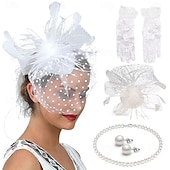 voordelige Fascinators &amp; Hoeden-Derby Handschoenen Ketting Fascinator-hoed Vriendelijke vrouw Polka Dots Bloemig Polka dots Kostuum Dames Maskerade Feest Bruiloft Formeel Volwassenen Helm Handschoenen Oorbellen Lente