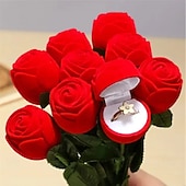 cheap Event &amp; Party Supplies-1PC Flocked Rose Ring Box Long Root Rose Creative Red Rose Flower Ring Display Box Proposal Engagement Anniversary Romantic Gift Box Wedding Jewelry Display Storage