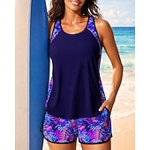  نسائي تانكيني مكشكش ثوب السباحة قطعتين ورد حماية UV مطاط بدون كم ملابس السباحة تزلج على الماء غوص سباحة الصيف