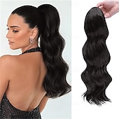 abordables Queue-de-cheval-Extension queue de cheval à pince, 50 cm (20 pouces), noire, bouclée et ondulée, avec pince, pour femme. Cheveux synthétiques souples et naturels, parfaits pour un usage quotidien.