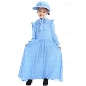  250-årsjubileum USA 1800-talet Gamla västern Prärieklänning Motorhuva och förkläde Lång ärm Pioneer Girl Koloniala kostymer Pionjär Revolutionskriget Blommig Maskeradkläder Flickor Halloween Karnival