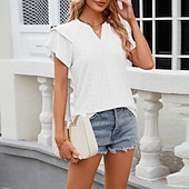 voordelige Chique Blouses-Dames Blouse Effen Elegant Stijlvol Modern Korte mouw V-hals Normale tops Dagelijks Feestdagen Uitgaan Zwart Wit Blozend Roze Wijn Rose Roze Zomer Lente