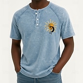 cheap Vintage&amp;Retro-SoftFade™ Men's Vintage Washed Tee Henley Top Washed Shirt Short Sleeve Vintage Designer Daily Outdoor Summer Spring Light Blue Purple Gray Henley Henley T-Shirt