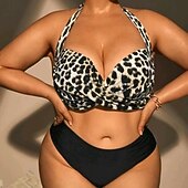 abordables Surfing Tankinis &amp; Bikinis-Mujer Estándar Trajes de baño de talla grande Tankinis y bikinis para surfear Traje de baño Leopardo Espalda Abierta Protección UV Elástico Sin Mangas Bañadores Surf Buceo Natación Verano