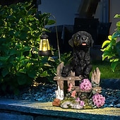 economico Illuminazione vialetto-1 pezzo di luce solare impermeabile per esterni a forma di cane, decorazione per giardino, prato, vialetto, luce solare da giardino in resina a forma di cucciolo, illuminazione d'accento per