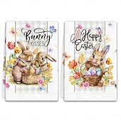 billige påske-2 stk. kjøkkenhåndklær med påskehare-trykk, vaskbare vårhåndklær med påskehare &amp;eggmønstre, moderne gårdshus rektangulære oppvaskkluter egnet for vårsesongdekorasjonsgave
