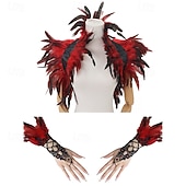 Χαμηλού Κόστους αξεσουάρ-Καρναβάλι 2026 αξεσουάρ σάμπα καρναβάλι του Ρίο γοτθικό κολάρο με φτερά &amp;Σετ μανσετών καρπού cosplay, κοστούμι φεστιβάλ Βραζιλίας