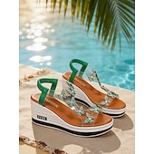 abordables Mujeres-Sandalias de cuña brillantes para mujer: zapatos cómodos y elegantes para vacaciones en islas y cruceros.