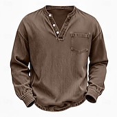 voordelige Casual Henley-T-shirt-Voor heren Henley-shirt Overhemd van 100% katoen met zure wassing T-shirt T-shirt Lange mouw Wijnoogst Effen kleur Retro vintage Casual Vintagestijl Kledingstuk geverfd gewassen Henley Casual Lente