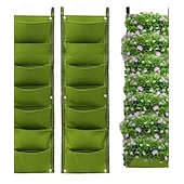 abordables sacs de culture de plantes-Ensemble de 2 sacs de culture suspendus verticaux à 7 poches, pour plantes, à fixer au mur à l'intérieur ou à l'extérieur. Style classique et léger, idéal pour un balcon, un jardin ou une décoration