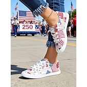  Η 250η Επέτειος των Ηνωμένων Πολιτειών Γυναικεία Sneakers με Εκτύπωση Σημαίας ΗΠΑ – Κλασικά Παπούτσια Canvas με Δέσιμο και Μαλακό Πάτο για Πατριωτικό Στυλ Παρελάσεις Φεστιβάλ Βόλτες και Καθημερινή