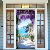 abordables Bannières de Garage et de Porte-Bannière 3D représentant une vieille ruelle, des escaliers en pierre, une vue de rue méditerranéenne, un rideau de porte réaliste et pittoresque, idéal pour la décoration de votre porte d'entrée.