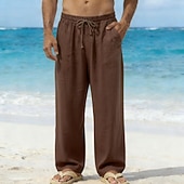 abordables Vacances-Homme Pantalons en Lin Pantalons Pantalon d'été Pantalons Amples Cordon de serrage Taille Élastique Jambe Droite Uni Confort Respirant Longueur complète Quotidien Plage Fête Vacances Mode Bleu Blanche