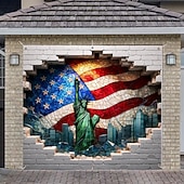 cheap 250th Anniversary-U.S. 250th Anniversary Garage Door Cover 3D Optical Illusion Print Statue of Liberty with America Flag Patriotic Decor for Semiquincentennial Celebration 4th of July Independence Day