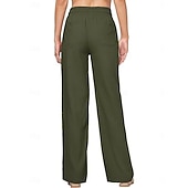 halpa Oleelliset keinotekoiset alaosat-Naisten Puuvillaiset pellavahousut Kiinalainen Kesähousut Suora Loma Perus Vapaa-aika Täyspitkä Korka vyötärö Yhtenäinen väri Tasku Elastinen vyötärönauha Mukava Pehmeä Elastinen ulko- Katu Sininen