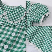  250e jubileum VS 19e eeuw jaren 1800 Prairiejurk Bonnet en schortset Korte mouwen Pionier Meisje Koloniaal Pionier Onafhankelijkheidsoorlog Geruit / Gingham Kostuum Voor meisjes Halloween Carnaval 4