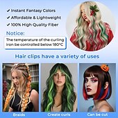 voordelige Clip-in-extensies-16 gekleurde clip-in haarextensies (22 steil, 8 blauw, 8 turquoise) voor dames, synthetische haaraccessoires