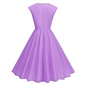 cheap Dresses-1950s Hepburn Retro Vintage Midi A-Line Dress Swing Dress Flare Dress Short Sleeves A-Line Fancy Dress Women's Carnival Valentine's Day Masquerade Vacation Dailywear Bachelorette Party Adults Dress