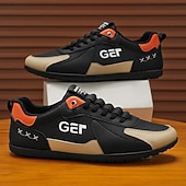 levne Pohodlné šněrovací boty-Pánské černo-béžové golfové tenisky, sportovní a pohodlné, ideální na golfová hřiště a aktivní pobyty