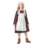  250-årsjubileum i USA 1800-tallet Det gamle vesten Prærie kjole Lange Ermer Pioner Kostyme Unisex Halloween Karneval Kle deg ut på skolearrangementet Historisk gjenskaping Barne Voksne Kjole Forkle