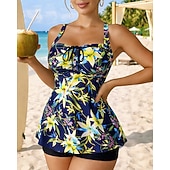 economico Surfing Tankinis &amp; Bikinis-Per donna Costume da bagno Tankini 3 pezzi Tropicale Boyleg Asciugatura Rapida Elastico Senza Maniche Costume da Bagno Costume da bagno Surf Spiaggia Nuoto Estate