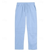 preiswerte Urlaub-Herren Leinenhosen Hose Sommerhose Baggy-Hosen Strandhose Kordelzug Elastischer Bund Gerader Schnitt Einfach Komfort Atmungsaktiv Volle Länge Lässig Täglich Outdoor Mode Klassicher Stil Schwarz