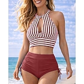 levne Surfovací tankiny a bikiny-Dámské Horní díl bikin s ramínky Plavky 2 ks S proužky Nabíraná strana Ochrana proti UV záření Elastický Bez rukávů Plavky Surfování Potápění Plavání Léto