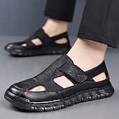 economico Sandali casual-sandali comodi da uomo in similpelle marrone, cinturino regolabile con gancio e passante, design traspirante con aperture, scarpe casual da tutti i giorni per camminare e viaggiare