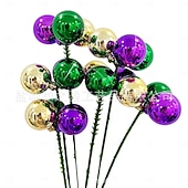 economico Forniture per feste-Confezione da 10 decorazioni natalizie per il martedì grasso, palline viola, verdi e dorate, steli per il martedì grasso &amp;decorazioni per l'albero di Natale, ghirlanda di carnevale &amp;forniture per