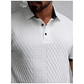 billige Klassisk poloskjorte for menn-Herre Poloskjorter Med Tekstur Avslappet Virksomhet Ribbet polokrage Klassisk Kortermet Mote Grunnleggende Helfarge Jacquardvevnad Knapper Sommer Vår Vår &amp; Vinter Normal Hvit Beige Poloskjorter