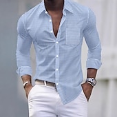 economico camicie da uomo no stiro-Per uomo Camicia Camicia elegante Camicia non stiro Camicia con Bottoni Plaid Casuale Quotidiano Blu Nero Giallo Rosa Manica Lunga Collo ripiegato Tutte le stagioni Abbigliamento Patchwork