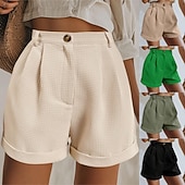billiga Heta shorts-Dam Våffelshorts Shorts Sommarshorts Casual shorts Semester Mode Streetwear Kort Hög midja Slät Ficka Elastisk midja Komfort Mjuk Bekväm Microelastisk Utomhus Gata Helgdag Svart Grön Kaki Armégrön