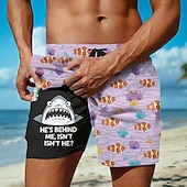 ieftine Print oceanic-Bărbați Rechin Creaturi marine Argou amuzant Pantaloni scurți căptușiți Pantaloni scurți de baie 2 în 1 Pantaloni Scurți de Înot Talie medie Hawaiană Concediu Buzunare laterale Cu căptușeală de