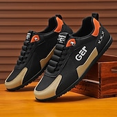 levne Pohodlné šněrovací boty-Pánské černo-béžové golfové tenisky, sportovní a pohodlné, ideální na golfová hřiště a aktivní pobyty