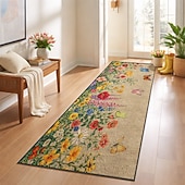 economico Tappeti corridoio-tappeto da corridoio floreale con design colorato di fiori e farfalle, lungo e decorativo, per l'ingresso di casa