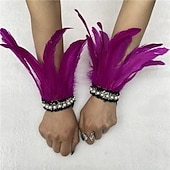 Χαμηλού Κόστους αξεσουάρ-Καρναβάλι 2026 Ρίο Καρναβάλι Σαμπά Αξεσουάρ Γυναικείου Μαύρου Φτερού Περιβραχιόνια με Δαντέλα Μαργαριταριού 1 Ζευγάρι Φυσικά Φτερά Περιβραχιόνια Βραχιόλια Κοστούμι Επίδειξης Φεστιβάλ Βραζιλίας