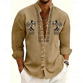 economico Camicia vintage-Per uomo Geometrico Uccello Tribale Camicia Camicia con colletto alla coreana Manica Lunga Vintage Retrò Casuale Vacanza Primavera Autunno Collo alla coreana Colletto alla coreana Bottonato Camicia