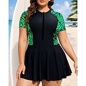 cheap One Pieces Rash Guards-Women's Rash Guard Bathing Suit One Pieces Tropical Quick Dry Elastic Short Sleeve Swimwear Swimsuit Surfing Beach Swimming Summer