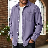 preiswerte Herrenhemd zum Knöpfen-Herren Hemd Freizeithemd Vintage-Shirt Knopfhemd Acid-Wash-Shirt Blau Schwarz Hellgrün Wein Marineblau Langarm Einfach Revers Lässig Streetwear Tasche Bekleidung Baumwolle Mode Retro Vintage Lässig