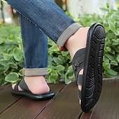 economico Infradito da Vacanza-sandali comodi da uomo in similpelle nera, design traspirante con punta aperta, suola morbida e ammortizzata, stile casual estivo per l'uso quotidiano e in viaggio