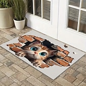abordables Felpudo-Felpudo con ilusión 3D de gatito, impresión 2D de un gato asomándose a través de una pared de ladrillos para una entrada divertida y original, perfecta para los amantes de los gatos.