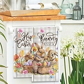 billige påske-2 stk. kjøkkenhåndklær med påskehare-trykk, vaskbare vårhåndklær med påskehare &amp;eggmønstre, moderne gårdshus rektangulære oppvaskkluter egnet for vårsesongdekorasjonsgave