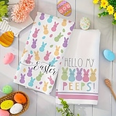 billige påske-2 stk. kjøkkenhåndklær med påskehare-trykk, vaskbare vårhåndklær med påskehare &amp;eggmønstre, moderne gårdshus rektangulære oppvaskkluter egnet for vårsesongdekorasjonsgave