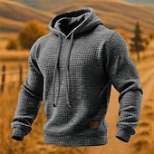 preiswerte Basic-Hoodies für Herren-Herren Kapuzensweatshirt Waffle Kapuzensweatshirt Pullover Kapuzensweatshirt Aprikose Weinrot Schwarz Weiß Gelb Mit Kapuze Einfach Strukturiert Lässig Täglich Sport &amp; Outdoor Streetwear Cool