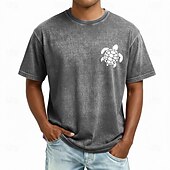economico Tropische Urlaub-T-Shirts-Per uomo Tartaruga Maglietta Manica Corta maglietta Lavaggio acido Girocollo Camicia Vintage Retrò Casuale Spiaggia Viaggio Blu Viola Grigio Estate Primavera Abbigliamento M L XL 2XL 3XL