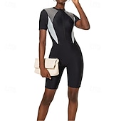 billige One Pieces Rash Guards-Dame Rash-guard One Pieces Lapper Ta igjen glidelåsen Boyleg Knelengde UV Beskyttelse Elastisk Kortermet Badetøy Badedrakt Surfing Snorkling Svømming Sommer